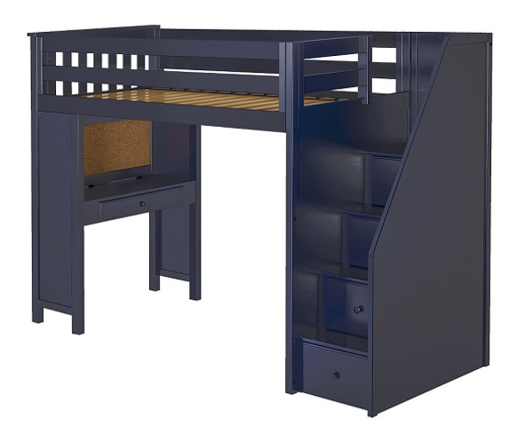 Braxton Blue Twin Loft Bed with Stairs and Desk Angled View No Mattress