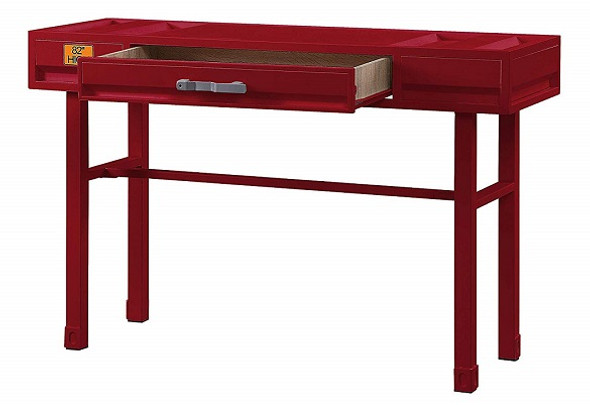 Shipping Container Red Metal Vanity Desk open drawer