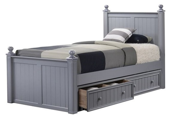 Moreno Grey Twin Size Bed shown with Optional Set of 2 Underbed Storage Drawers