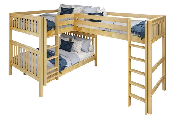 Darby Natural Queen over Queen with Twin XL Loft Bunk Beds
