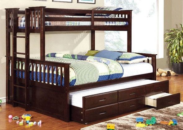 Shelton Dark Walnut Twin over Queen Bunk Bed with Trundle Room