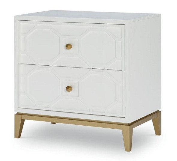 Antoinette White and Gold Nightstand with Charging Station
