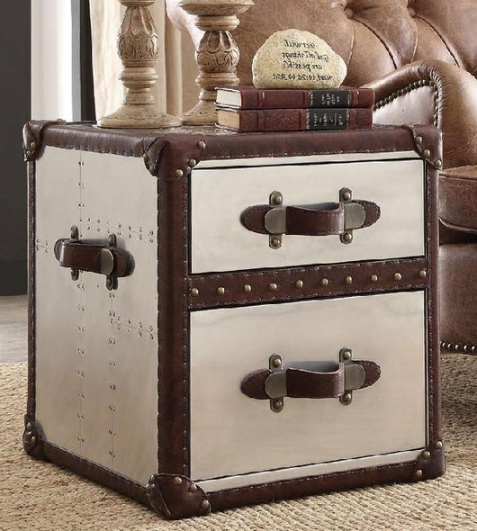 Vinnie Brown Leather and Aluminum End Table Side View