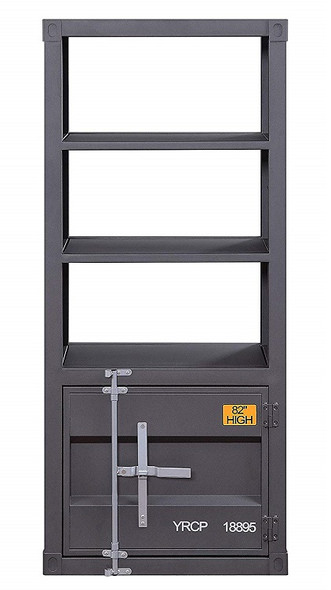 Shipping Container Gray Metal Bookcase Front View