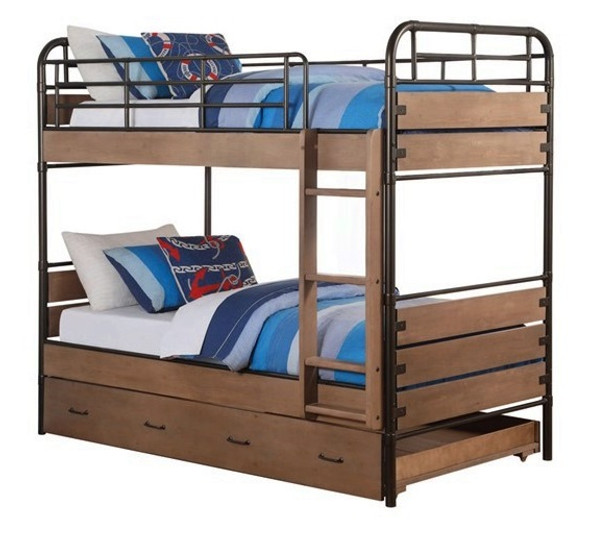 Ryder Antique Oak Twin Bunk Bed with Trundle