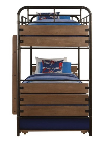 Ryder Antique Oak Twin Bunk Bed with Trundle Side View