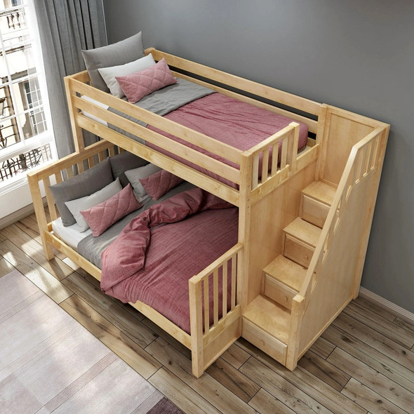 Menora Natural Twin over Queen Bunk Bed with Stairs Top View Room