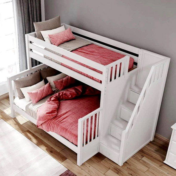 Menora White Twin over Queen Bunk Bed with Stairs Top View Room