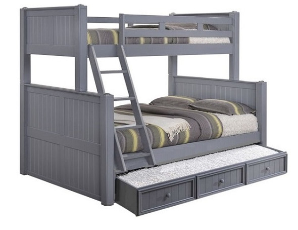 Moreno Grey Twin over Queen Bunk Bed shown with Optional XL Storage Trundle