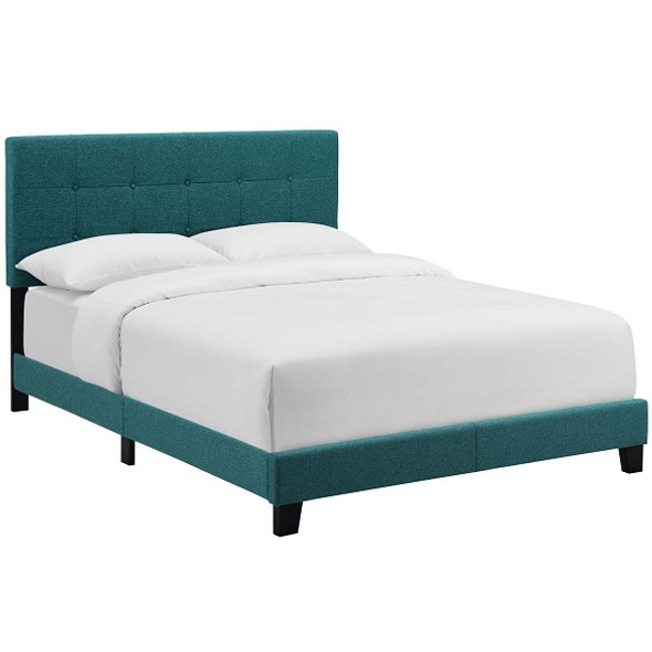 Cayden Grid Tufted Upholstered King Size Platform Bed shown in Teal