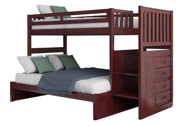 Ferguson Brown Cherry Twin over Full Bunk Beds with Stairs