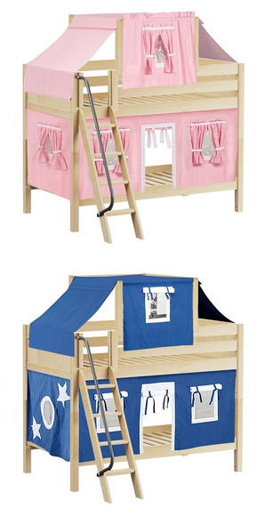 Whistle Stop Natural Low Twin Size Kids Playhouse Bunk Bed