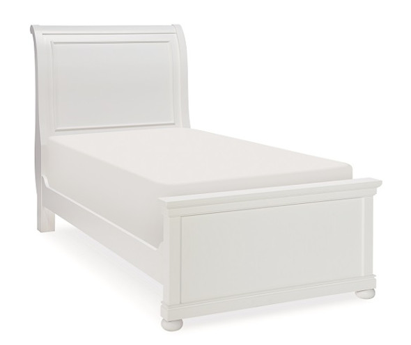 Selena White Twin Sleigh Bed Angled View