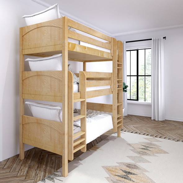 Stella Natural Twin Triple Bunk Bed Angled View-Panel Ends