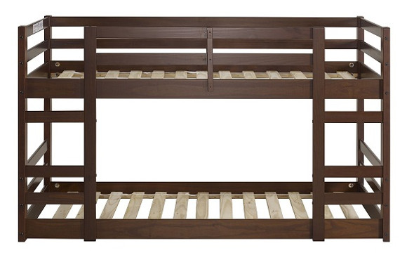 Eldon Walnut Twin Size Low Bunk Beds for Kids front view