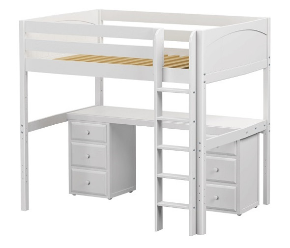 Cape May White Twin Loft Bed with Desk and Storage