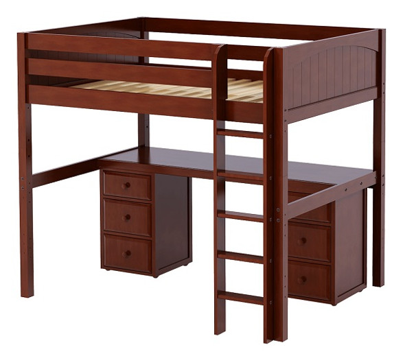 Previn Chestnut Full Size Loft Bed with Desk and Storage