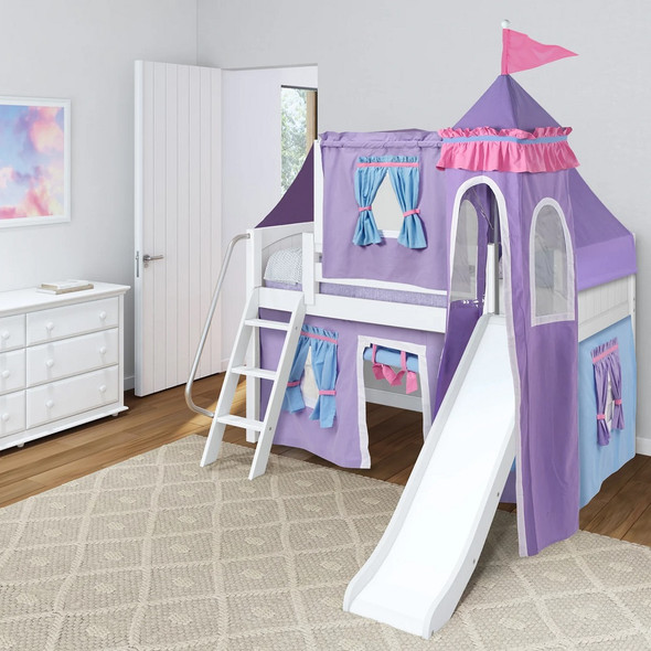 Purple Princess White Finish Girls Twin Loft Bed-Panel Ends