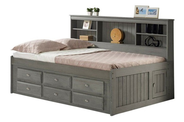 Hester Chimney Gray Big Bookcase Full Size Bed with Storage