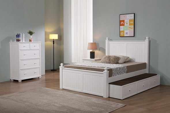 Annapolis Blue Full XL Bed with Finials shown with Optional XL Storage Trundle-White Finish