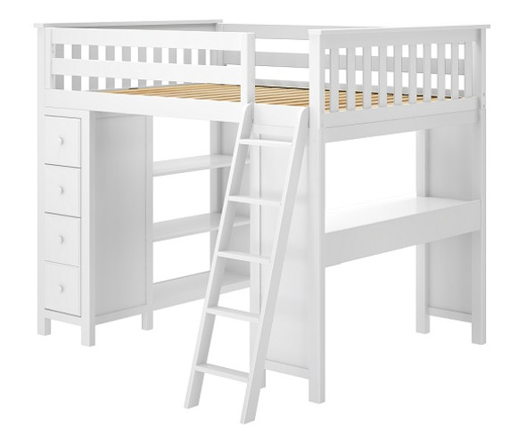 Chelsea White Full Loft Bed with Desk and Storage