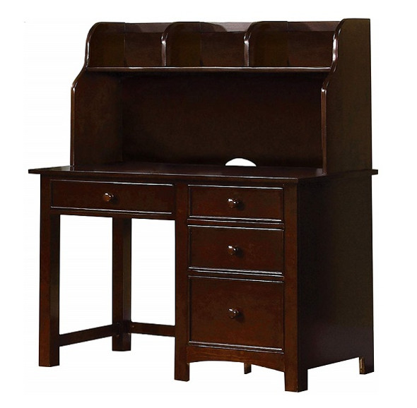 Lomax Dark Walnut Kids Desk shown with Optional Dark Walnut Desk Hutch