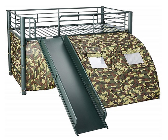 Little Soldier Kids Twin Size Camouflage Loft Bed with Slide Front View