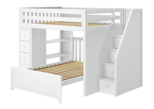 Chelsea White Full over Full L Shaped Bunk Beds Right Side Angled View