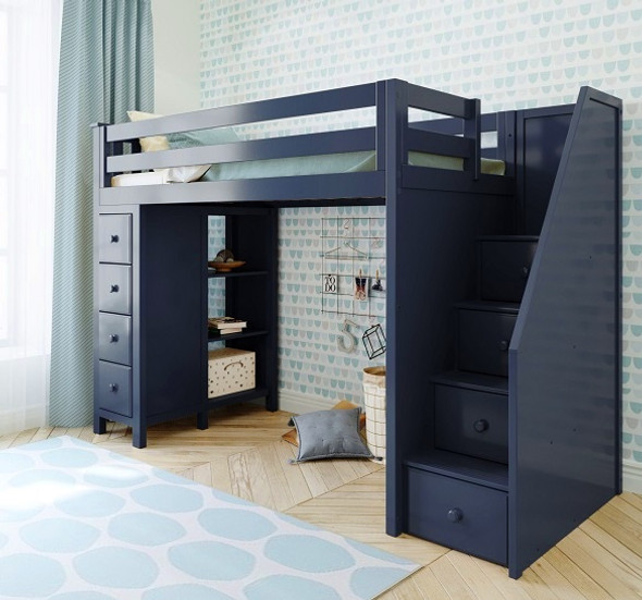 Baldwin Blue Twin Loft Bed with Stairs Room