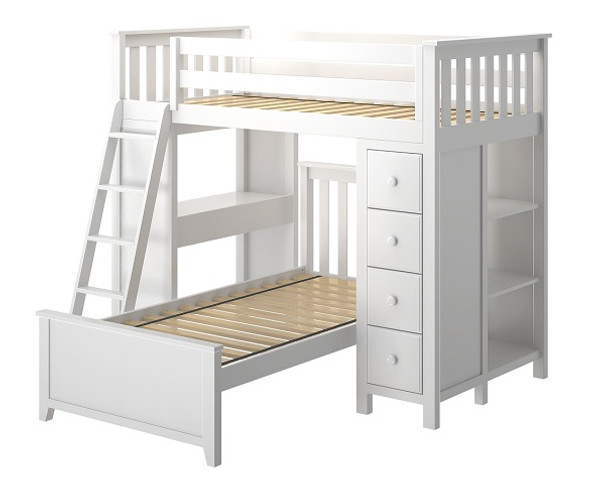 Chelsea White L Shape Loft Bed Right Side Angled View