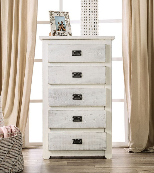 Snowden Distressed White 5 Drawer Chest Room