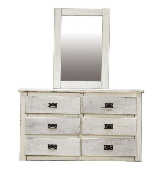 Snowden Distressed White Tall Mirror shown with Optional 6 Drawer Dresser