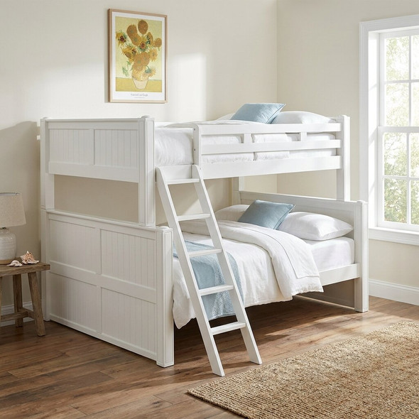 Beatrice White Full over Queen Bunk Bed with angled ladder staged sunflower