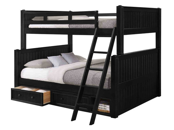 Eberhardt Black Full over Queen Bunk Bed shown with Optional Set of 2 Underbed Drawers with Cubby
