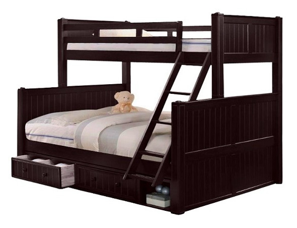 Foster Espresso Twin over Queen shown with Optional Set of 2 Underbed Storage Drawers with Cubby