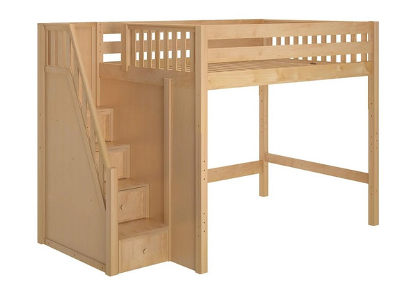 Declan Natural Full Size Loft Bed with Stairs