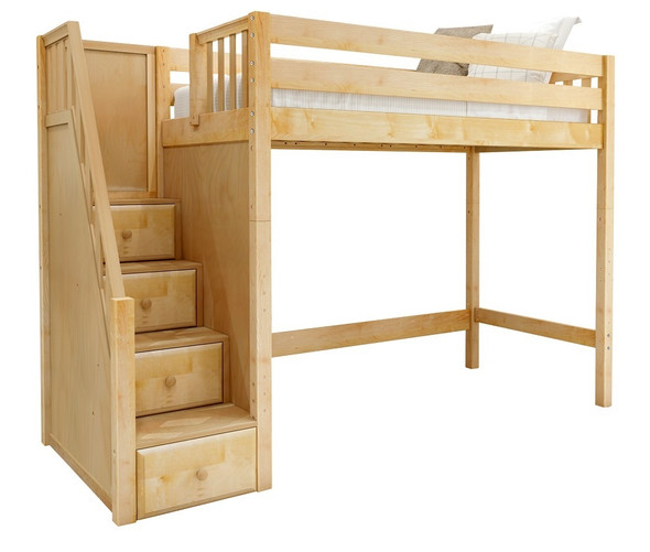 Declan Natural Twin Loft Bed with Stairs