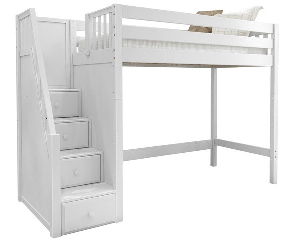 Katrina White Twin Loft Bed with Stairs