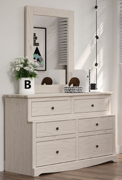 Helena Antique White 6 Drawer Dresser shown with Optional Tall Mirror Room