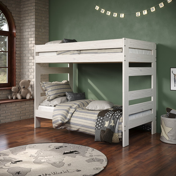 Helena Antique White Twin XL Wooden Bunk Beds Room