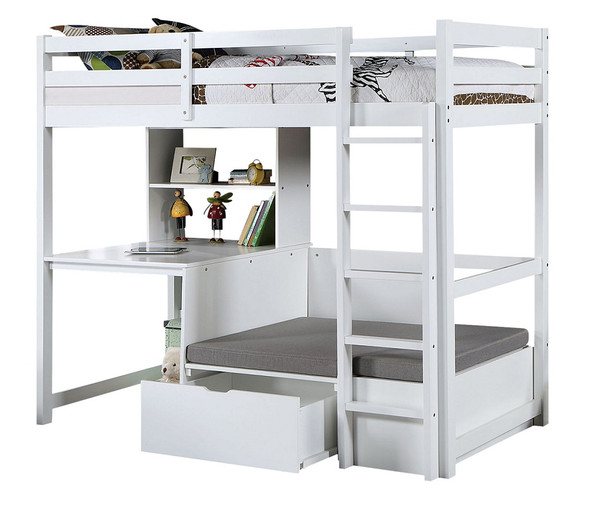 Arden White Loft Bed with Desk