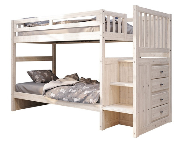 Colbin Weathered White Twin Bunk Bed with Stairs