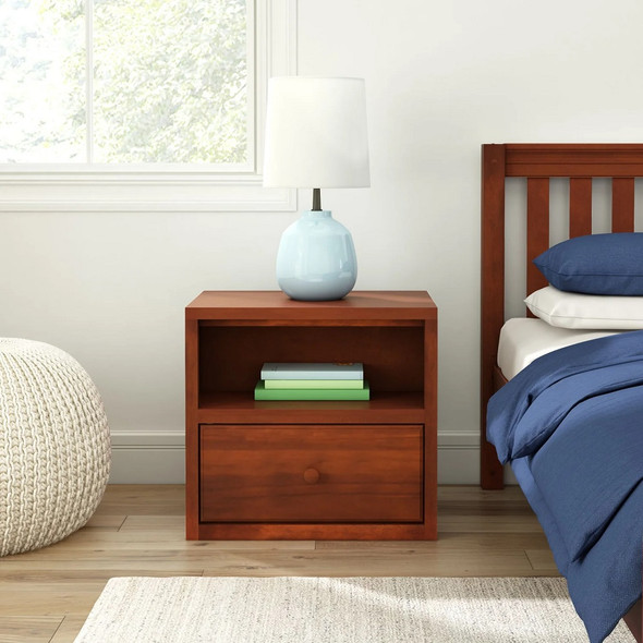 Dawson Chestnut 1 Drawer Nightstand Front View Room