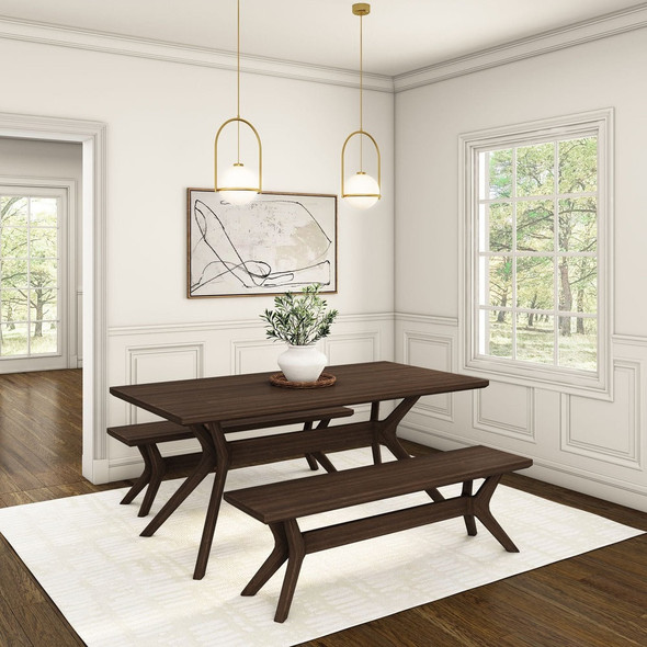 Ducati Walnut Modern Dining Room Sets with Bench Angled View Room