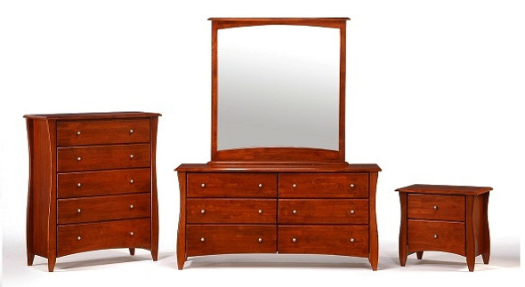 Eastwood Cherry 2 Drawer Nightstand, 5 Drawer Chest and 6 Drawer Dresser with Mirror Group