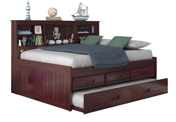 Duncan Brown Cherry Big Bookcase Full Trundle Bed with Storage