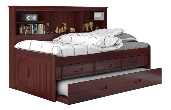 Duncan Brown Cherry Big Bookcase Twin Trundle Bed with Storage