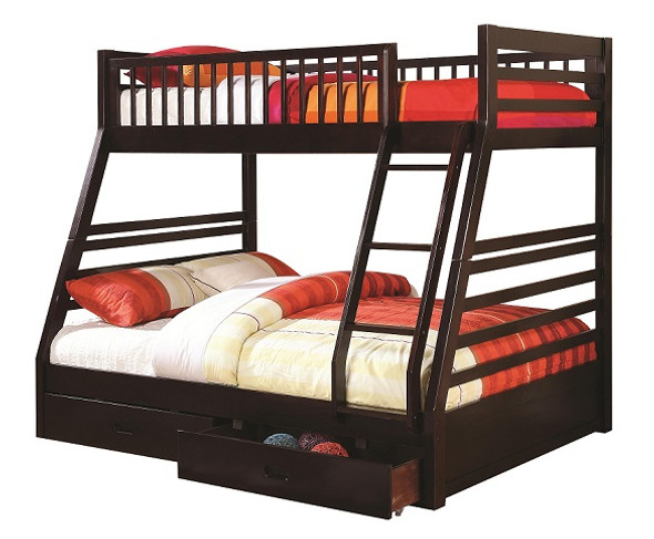 Aiden Cappuccino Twin over Full Bunk Bed with Storage