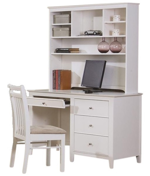 Lena White Computer Desk shown with Optional Desk Hutch