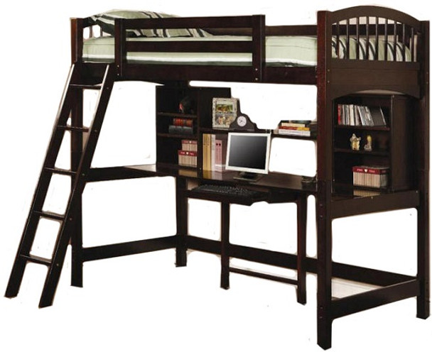 Leon Cappuccino Twin Loft Bed with Desk